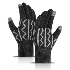 TAGVO Winter Thermal Knitted Gloves for Women Mens, Windproof Soft Warm Touch Screen Gloves for Cycling Skiing Outdoor Sports Driving Skiing Climbing Dark Gray