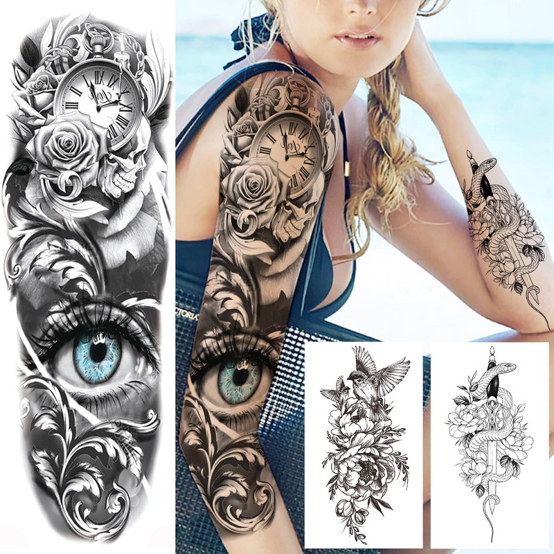 20 Sheets Full Arm Sleeve Temporary Tattoos For Women Girls