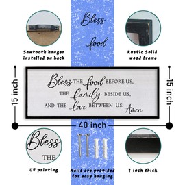 WLGONGXUEQ Bless the Food Before Us Sign Wall Decor 40" X 15" Home Dining Room Kitchen Large Vintage Wooden Framed Wall Art (Black)