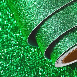 FunStick Irish Green Glitter Wallpaper Peel and Stick for Bedroom Kids Removable Green Glitter Contact Paper Self Adhesive Fabric Glitter Wallpaper Decorative for Walls Cabinets Drawers 15.8"x78.8"