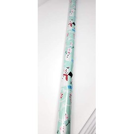 NS Holiday Christmas Wrapping Paper Light Blue Snowman with Gridlines Gift Wrap (Bonus: Noelles Xmas Window Gel Clings) Greetings Party Festive 30 Feet 1 Roll