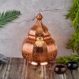 Marrakech Lamp and Lantern in One Metal 30 cm Large Table Lamp Lantern Mahana Copper Oriental Decoration