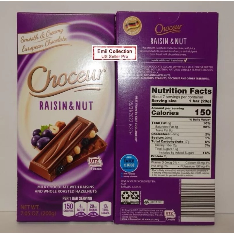 Choceur German Milk Chocolate with Raisins and Hazelnuts Bundle 7.05oz/200g