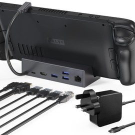 Steam Deck Dock,Stouchi 6in1 Docking Station (with 45W USBC Charger Power Supply)Compatible with Valve Steam Deck,USB C Hub with HDMI 2.0 4K@60Hz,RJ45 1Gbit Ethernet ,USBA 3,USBC Fast Charging Port