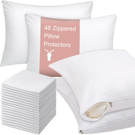 Shimeyao 48 Pcs Zippered Pillow Protectors Bulk Standard Bedding Pillow Cases Soft Breathable Cotton Sateen Dust Protection Pillow Covers White Pillowcases for Home Hotel Rental (30 x 20 Inch)