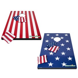USA Flag patriatic American Themed Wooden Cornhole Set Featuring The Stars & Stripes. A Classic Backyard Outdoor Game for Any Event.