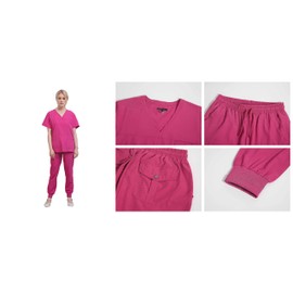 Yoweenton Town Scrubs for Women Scrub Set - Jogger Pant and Comfort Stretch V-Neck Top,5-Pocket Top and 5 Pocket Pants, Easy Care Uniforms