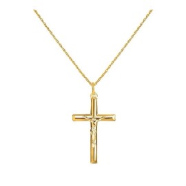 Verona Jewlers 925 Sterling Silver Gold Jesus Cross Pendant Rope Chain Necklace 16"-30" Italy - 22 Inch