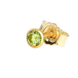 NKlaus Single Stud Earrings Real Peridot Yellow Gold 585 14k Gold Small Earring, Yellow Gold, Peridot