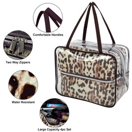 Emma & Chloe Juego de 4 bolsas de aseo impermeables para el hogar, bolsa de maquillaje de viaje para mujeres con asa, cierre, juego de 4 bolsas de maquillaje, Leopardo Ladylike, Viaje