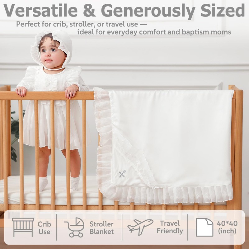 Pinuotu Silky Tencel Hooded Baptism Christening Blanket, Cross Gift, 40x40