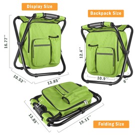 Kikerike Backpack Stool Cooler Chair Heavy Duty 400 LBS Max Load Portable Lightweight Stool Backpack Folding Fishing Cooler Stool for Camping Hunting Fishing - Grass Green