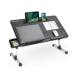 NEARPOW Laptop Bed Tray Table, Height & Angle Adjustable Portable Bed Table,Portable Computer Tray Laptop Stand for Bed W/Tablet Stand & Drawer, Foldable Lap Tablet Table for Sofa Couch Floor Writing