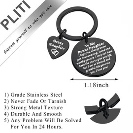 PLITI Bonus Daughter Gift Form Mom Dad Stepdaughter Gift Unbiological Daughter Gift To My Bonus Daughter Keychain (Bonus Daughter blessed blCA)