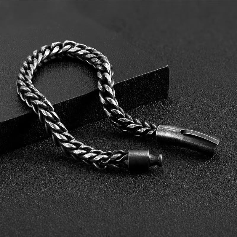 Ushinelit Retro Stainless Steel Bracelet Twist Rope Chain, Antique Black