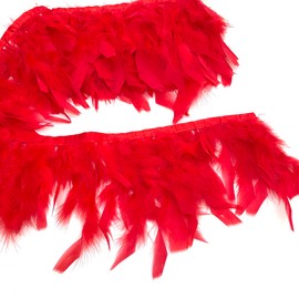 Shekyeon Turkey Feathers Fringe Trim for Party Clothing DIY Sewing Crafts Decoration Pack of 2 Yards (red)