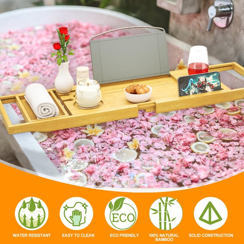 Premium Bathtub Tray Caddy, Expandable Bath Tray for Bathub, Luxury