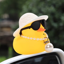 wonuu Car Rubber Duck, Yellow Duck Decoration Dashboard with Sun Hat Swim Ring Necklace Sunglasses for Car Dashboard Decorations