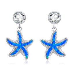 Starfish Earrings,925 Sterling Silver Starfish Earrings Ocean Earrings Beach Jewellery Gifts for Women Girls Starfish Lovers Silver