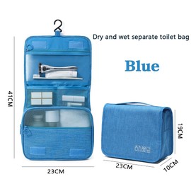 Travel Toiletry Bag, Hanging Travel Bag, Multiple Compartments for Organizing Personal Items, Metal Hanging Hook, Blue Lake