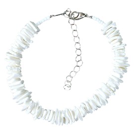 BlueRica Puka Chip Shell Anklet (Solid Color) 10" (White)
