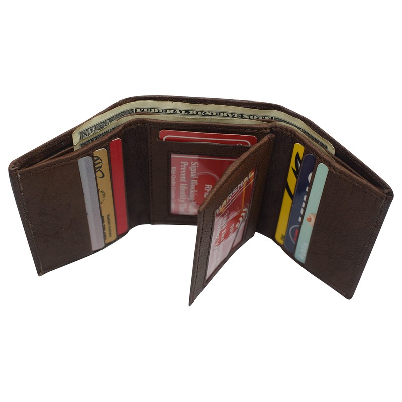 MARSHAL RFID Blocking Brown Men's Wallet Premium Leather Trifold Classic