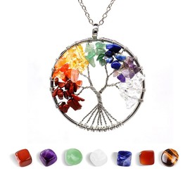 Women's Necklace, Reiki Energy Therapy 7 Stone Chakra Bracelet + Tree of Life Pendant Tree of Life Necklace, Tree of Life Necklace for Women, Men, Women Jewellery, Gift for Mum, Grandma, Girlfriend