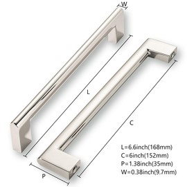 khtumeware 6 Inch Hole Center 6 Pack Polished Nickel Cabinet Pulls Heavy Duty Solid Kitchen Drawer Handle, Hardware for Bathroom, Drawer, Cabinet, Door Cabinet