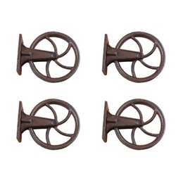 Midwest Craft House Cast Iron Wall Mounted Pulley Rustic Brown Color 5" Diameter for Decor, Lights, Lamps, Etc. - Set of 4