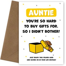 Happy Birthday Auntie Card for Women - You're Hard to Buy For! Cute, Humorous Keepsake that is Auntie Birthday Cards for Women