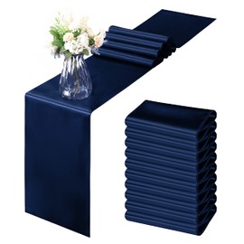 Horbaunal 12 Pack Navy Blue Satin Table Runner 12 x 108 Inch, Smooth Table Runners for Wedding Banquets Birthday Party