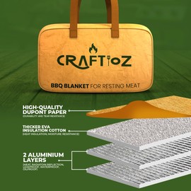 BBQ Blanket for Resting Meat, 24 Inch Brisket Blanket (Includes Butcher Paper & Silicone Brush), Dual Aluminum Insulated Meat Blanket Bag, Reusable Smoker Accessories for Brisket, Turkey, Gift for Men