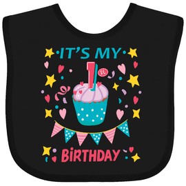 inktastic Colorful Cupcake and Confetti Girls 1st Birthday Baby Bib Black 41e0d