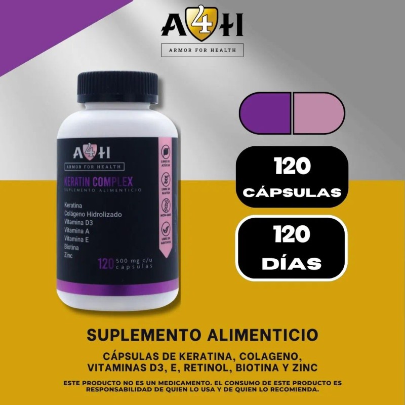 Suplemento Keratina Colageno Biotina Vitamina D3 120 Cap A4h
