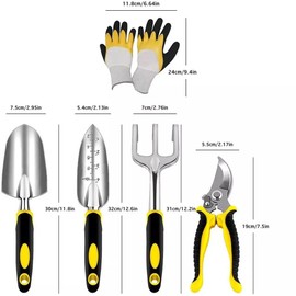 Garden Tools Set with Pruning Shears/Hand Trowel/Transplanter/Hand Rake/Gardening Gloves 5 Pcs (Yellow)