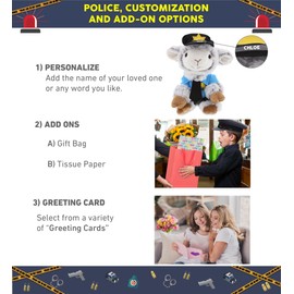 DolliBu Squat Sheep Police Officer Plush Toy - Super Soft Squat Sheep Cop Stuffed Animal Dress Up with Cute Cop Uniform & Cap Outfit - Gift with Personalization - 9.5" Inch