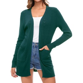 Famrrifuu Women's Cardigan Long Cardigan Summer Lightweight Jacket Casual Long Sleeve Elegant Summer Jacket with Pocket, Green