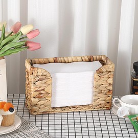 BSTKEY Natural Water Hyacinth Paper Towel Holder, Hand Woven Folded Tissue Paper Dispenser Guest Towel Dispenser Household Countertop Napkin Holder Paper Holder