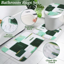 XLHOMO Bathroom Set - Dark Green and Gold Bathroom Accessories Set, Bathroom Sets with Shower Curtain and Rugs, Green Shower Curtain Set with Bathroom Trash Can, Soap Dispenser, Soap Dish for Home