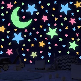 241Pcs Glow in The Dark Stars for Ceiling, 3D Glow in The Dark Star Stickers for Boys Girls Star Wall Stickers Decor for Living Room Bedroom Bathroom Nursery Decor (Multicolor)