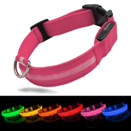 FluffMinds Light Up Rechargable Dog Collar, LED Dog Collar Light for Night, Flashing Dog Collar with 3 Modes, Adjustable Glowing Dog Collar for Small Medium Large Dogs (Pink, Large (60cm))