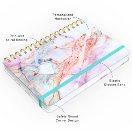 Huamxe Spiral Journal Notebook, Hardcover Lined Journal for Women, Medium 6 x 8.4 in, 160 Pages Thick Paper, Cute A5 College Ruled Notebooks for Journaling Writing Work Office School, Pink Ink Marble