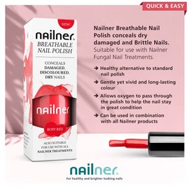 Nailner Nailner Breathable Nail Polish 8 ml - Gentle Nail Varnish Suitable for Use with All Nailner Fungal Nail Treatments - Conceals Dry Damaged Discoloured or Brittle Nails - Rosy Red Gel Nail Polish