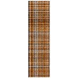 Homeroots 2' X 8' Orange Brown and Gray Plaid Washable Non Skid Indoor Outdoor Area Rug