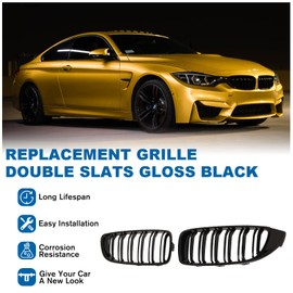 BILLDIO F32 Grille - Front Kidney Grille Compatible with 2014-2020 4 Series F32/F33/F36 428i 430i 435i 440i，2015-2019 F82 F83 M4 3 Series F80 M3 Double Slats Glossy Black