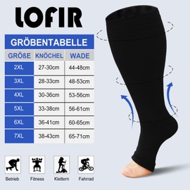 LOFIR Medical Compression Socks for Women Men: Open Toe Knee High Thick Calf Plus Size Support Stockings Firm 20-30 mmHg Class 3 Gradient Compression Socks Black Skin Colour 1 Pair, black