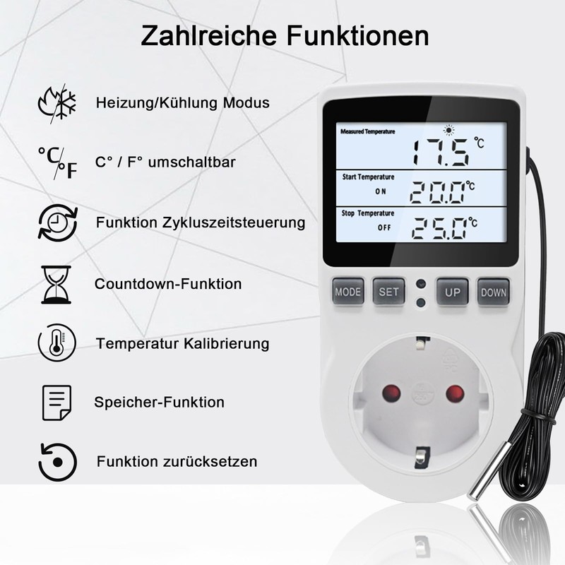 KETOTEK 230 V Temperature Controller Plug with Sensor, Digital Thermostat
