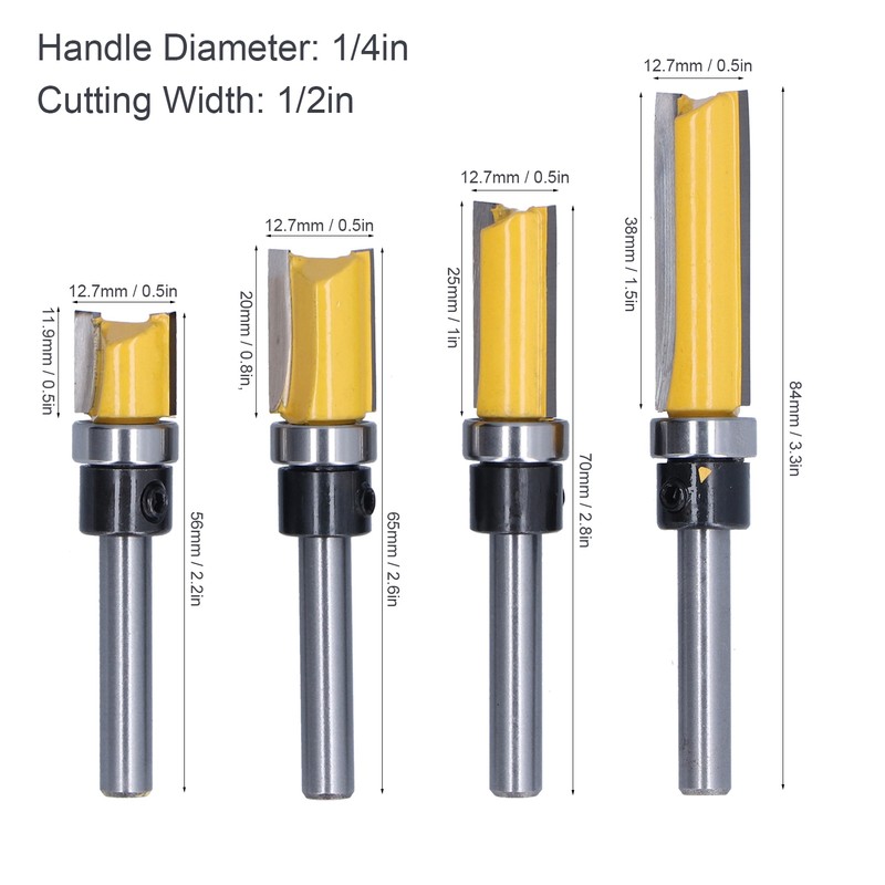 4Pcs Trim Hinge Router Bit Round Silver Yellow 1/4in Shank