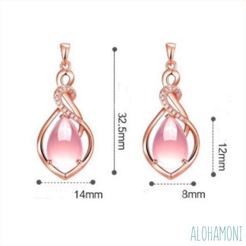 ALOHAMONI Pink Opal Necklace Cubic Zirconia CZ Diamond Pink Gold