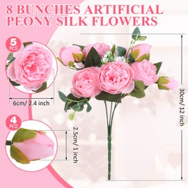 Yunsailing 8 Pack Artificial Peony Flowers Faux Silk Hydrangea Bouquet Wedding Home Table Decor Reusable Bouquet of Rose Flower for Valentine's Day Wedding(Light Pink)